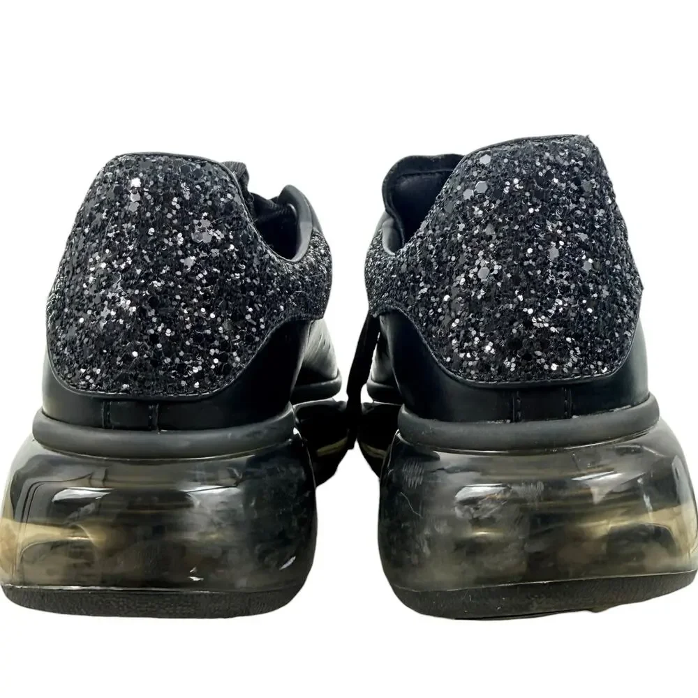 Alexander Mcqueen Oversized Glitter Clear Sole Leather Sneakers Black Size 38.5